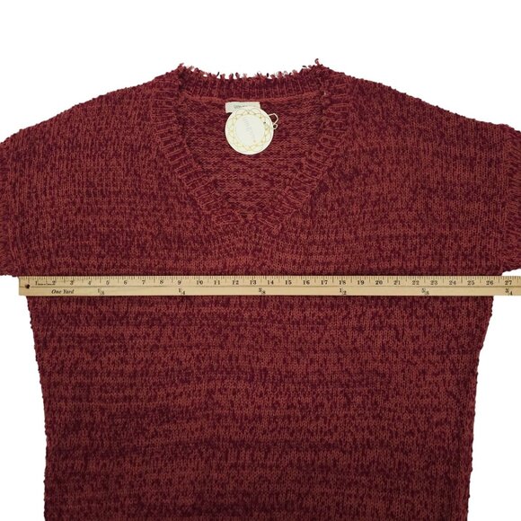 Umgee Sweater Womens XL Distressed Hem V Neck Pullover Knit Wine NEW - Picture 3 of 16